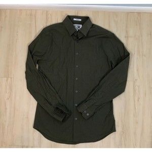 ExpressMen 1MX Men's Size Medium 15-16 Slim Fit Casual Button Down Shirt Green